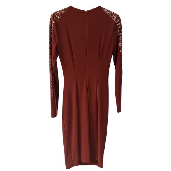 Vintage Y2K Cache Burgundy Beaded Long Sleeve Dress Size 8 Womens Cocktail - Picture 5 of 6